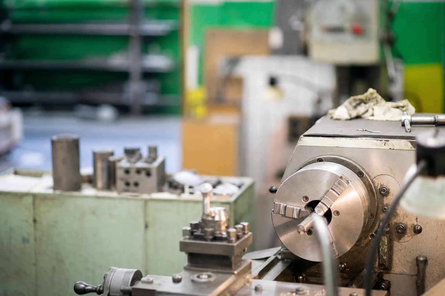 Unoccupied metalworking lathe shop floor
