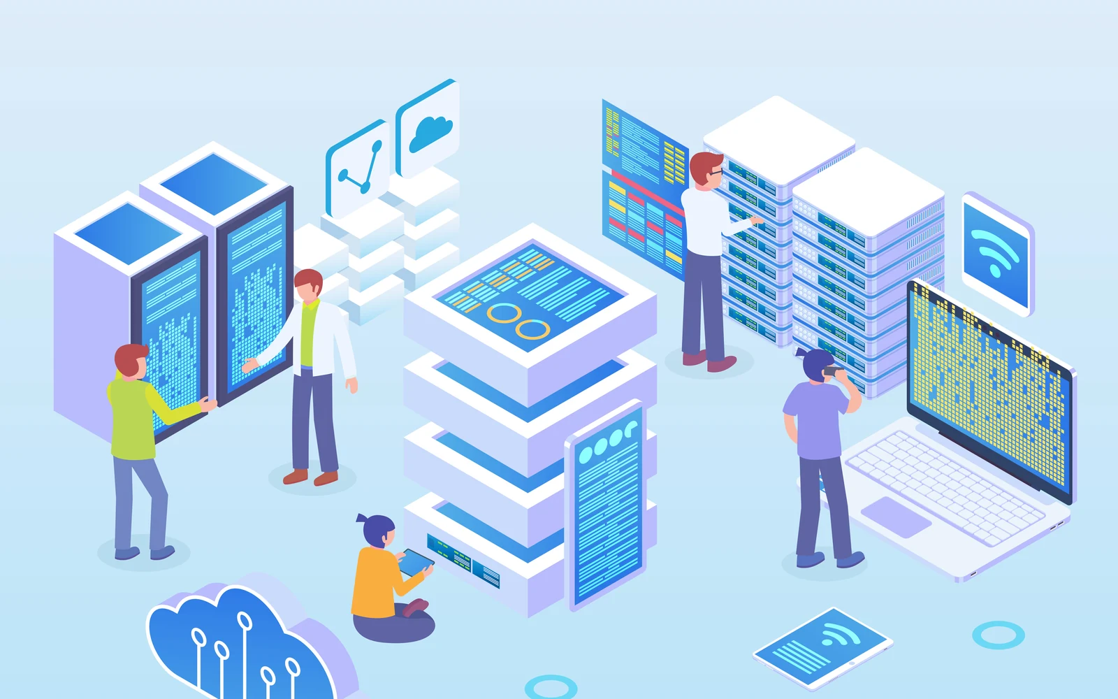 Enterprise intelligence graphic connecting equipment, data platforms and people